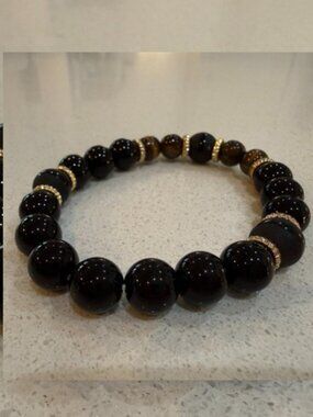Tiger Eye and Onyx Bead Stretch Bracelet